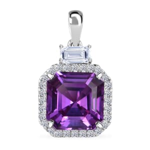 Certified & Appraised Luxuriant 10K White Gold AAA Lab Grown Purple Sapphire and E-F VS Lab Grown Diamond 6.98 ctw Necklace