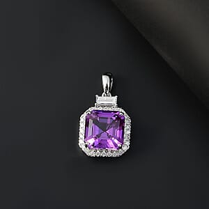  Luxuriant 10K White Gold AAA Lab Grown Purple Sapphire and E-F VS Lab Grown Diamond 6.98 ctw Pendant Necklace (18 Inches) 