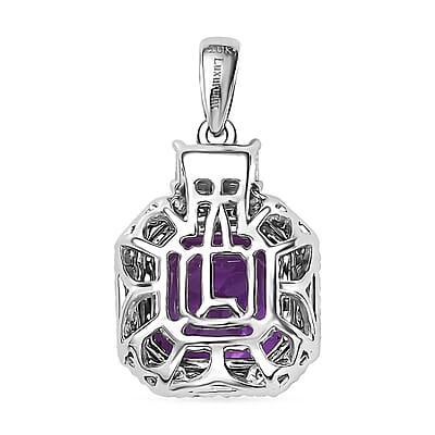Luxuriant 10K White Gold AAA Lab Grown Purple Sapphire and E-F VS Lab Grown Diamond 6.98 ctw Pendant Necklace (18 Inches)