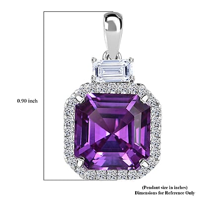 Luxuriant 10K White Gold AAA Lab Grown Purple Sapphire and E-F VS Lab Grown Diamond 6.98 ctw Pendant Necklace (18 Inches)