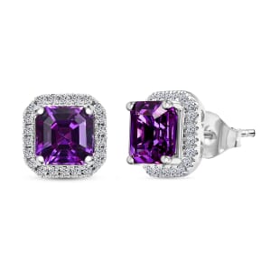 Certified & Appraised Luxuriant AAA Asscher Cut Lab Grown Purple Sapphire and E-F VS Lab Grown Diamond 5.16 ctw Earrings in 10K White Gold 