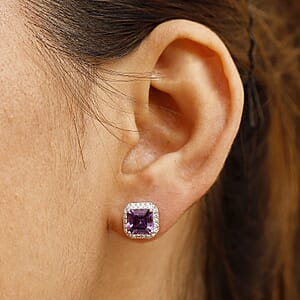 Certified & Appraised Luxuriant AAA Asscher Cut Lab Grown Purple Sapphire and E-F VS Lab Grown Diamond 5.16 ctw Earrings in 10K White Gold 