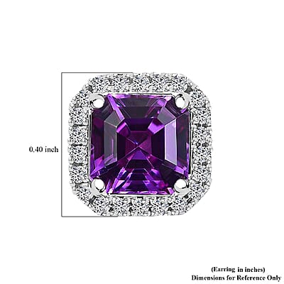 Certified & Appraised Luxuriant AAA Asscher Cut Lab Grown Purple Sapphire and E-F VS Lab Grown Diamond 5.16 ctw Earrings in 10K White Gold