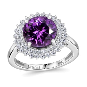 Certified & Appraised Luxuriant AAA Lab Grown Purple Sapphire and E-F VS Lab Grown Diamond 6.01 ctw Double Halo Ring in 10K White Gold (Size 10.0)