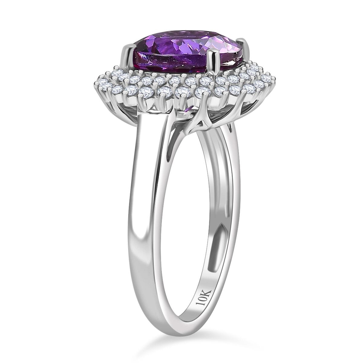 Certified & Appraised Luxuriant AAA Lab Grown Purple Sapphire and E-F VS Lab Grown Diamond 6.01 ctw Double Halo Ring in 10K White Gold (Size 10.0) (Del. in 10-12 Days) image number 3