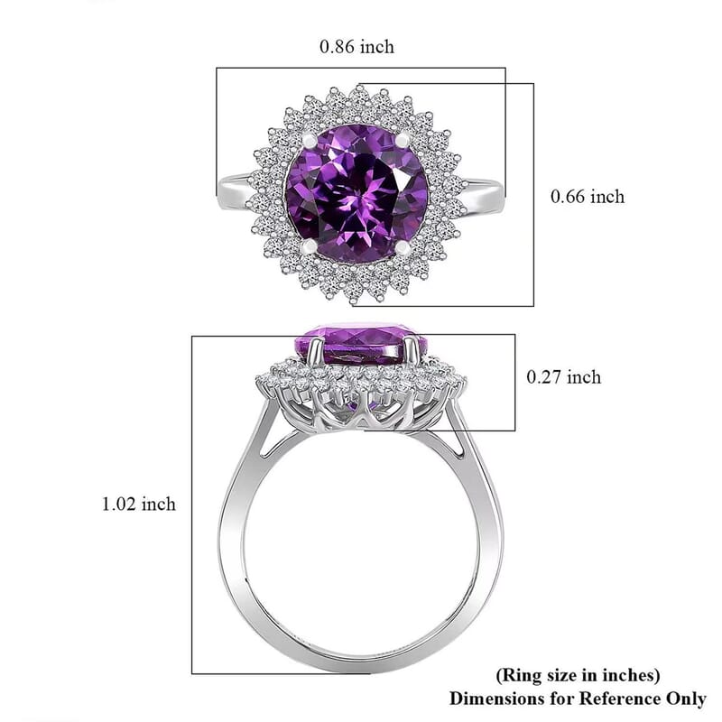 Certified & Appraised Luxuriant AAA Lab Grown Purple Sapphire and E-F VS Lab Grown Diamond 6.01 ctw Double Halo Ring in 10K White Gold (Size 10.0)