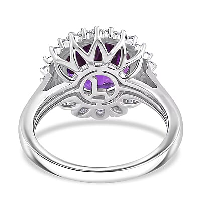 Certified & Appraised Luxuriant AAA Lab Grown Purple Sapphire and E-F VS Lab Grown Diamond 6.01 ctw Double Halo Ring in 10K White Gold (Size 10.0)