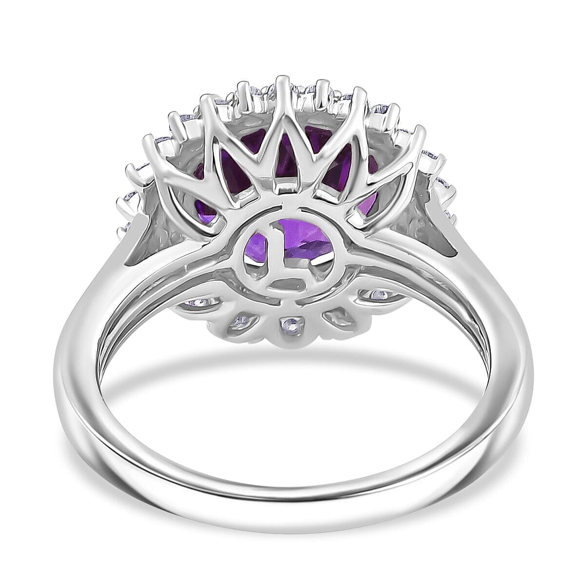 Certified & Appraised Luxoro 10K White Gold AAA Lab Grown Purple Sapphire, Lab Grown Diamond (E-F, VS) (0.63 cts) Double Halo Ring (Size 5.0) 6.01 ctw image number 4