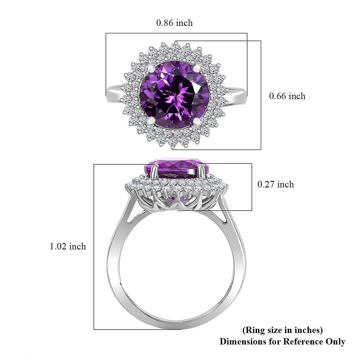 Certified & Appraised Luxoro 10K White Gold AAA Lab Grown Purple Sapphire, Lab Grown Diamond (E-F, VS) (0.63 cts) Double Halo Ring (Size 5.0) 6.01 ctw image number 5