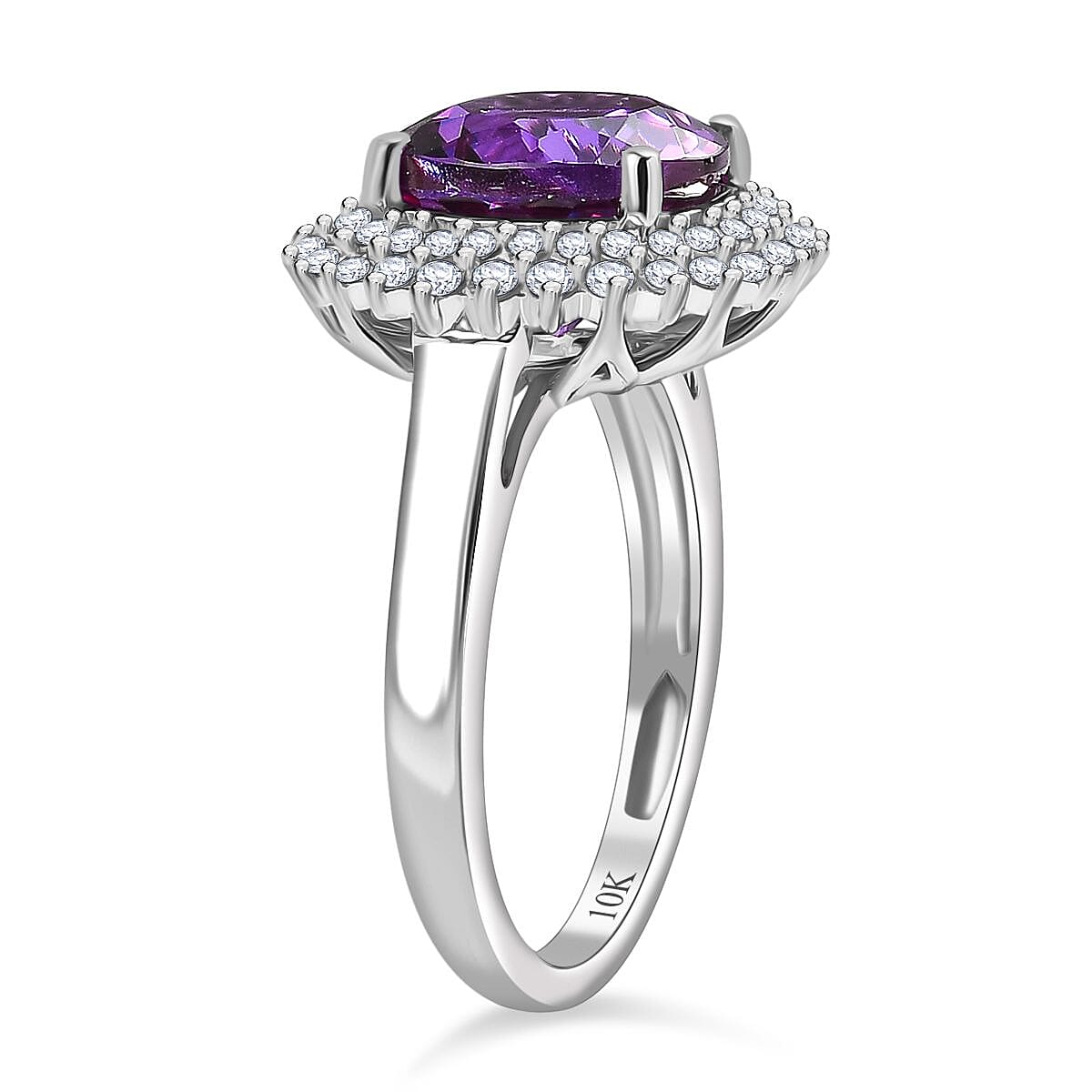 Certified & Appraised Luxuriant AAA Lab Grown Purple Sapphire and E-F VS Lab Grown Diamond 6.01 ctw Double Halo Ring in 10K White Gold (Size 9.0)  image number 3