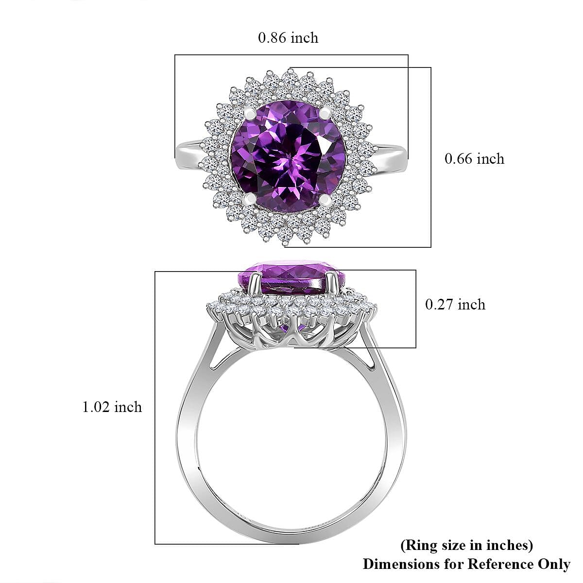 Certified & Appraised Luxuriant AAA Lab Grown Purple Sapphire and E-F VS Lab Grown Diamond 6.01 ctw Double Halo Ring in 10K White Gold (Size 9.0)  image number 5