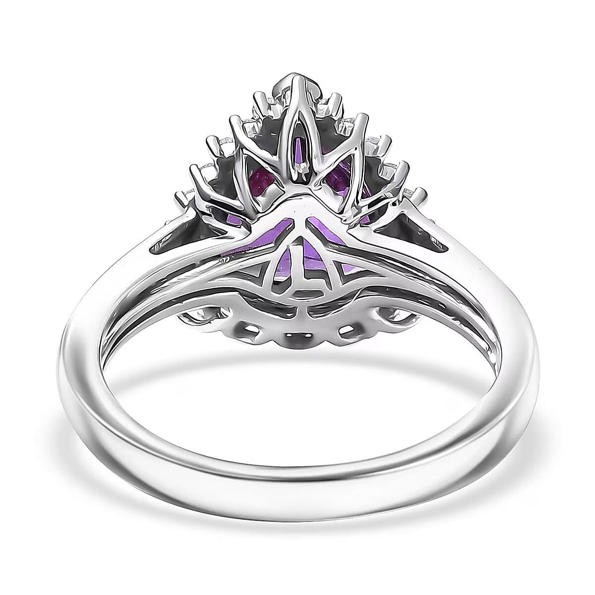 Certified & Appraised Luxuriant AAA Lab Grown Purple Sapphire and E-F VS Lab Grown Diamond 5.17 ctw Ring in 10K White Gold (Size 10.5) image number 6