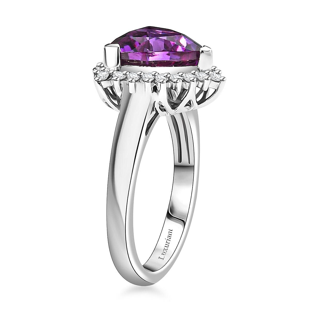 Certified & Appraised Luxuriant AAA Lab Grown Purple Sapphire and E-F VS Lab Grown Diamond 5.17 ctw Ring in 10K White Gold (Size 11.0) image number 3