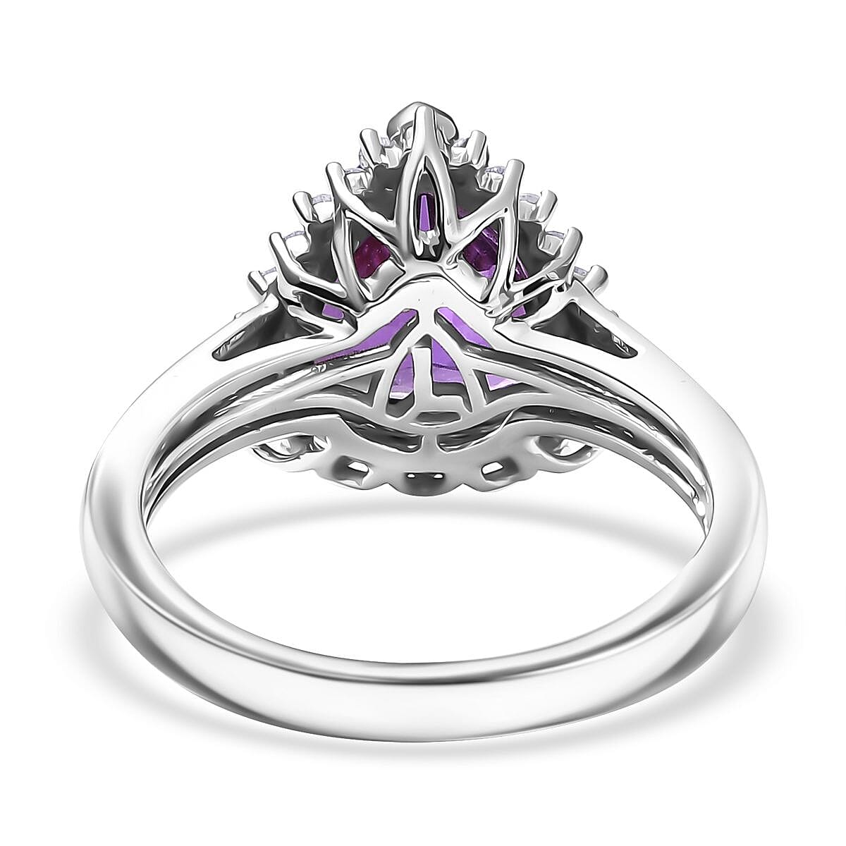 Certified & Appraised Luxuriant AAA Lab Grown Purple Sapphire and E-F VS Lab Grown Diamond 5.17 ctw Ring in 10K White Gold (Size 7.0) image number 4