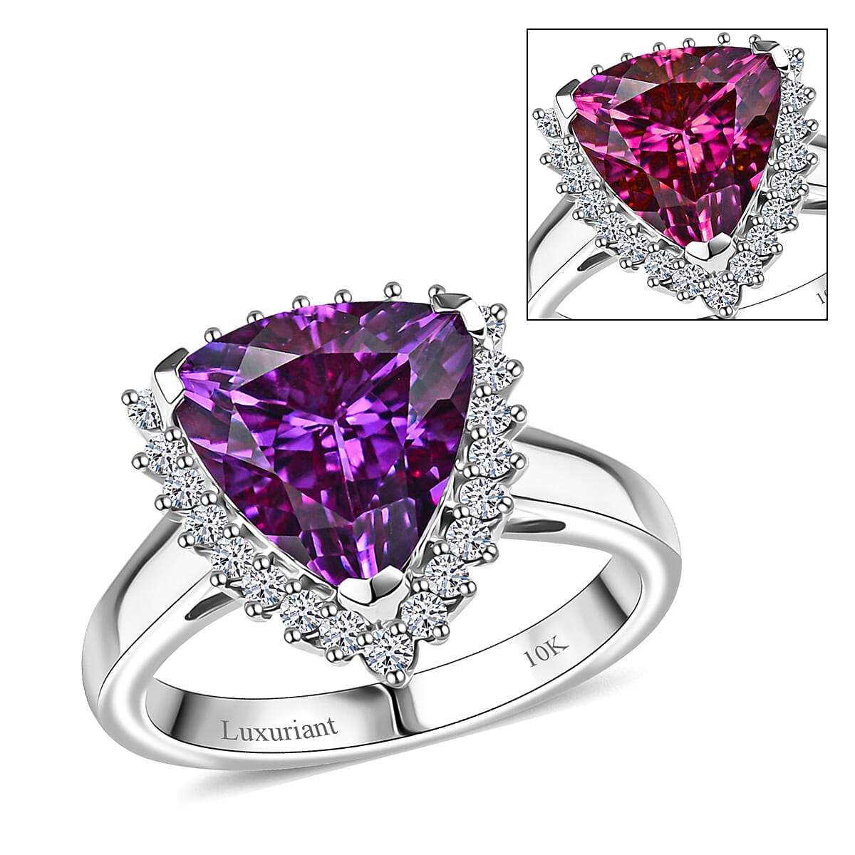 Certified & Appraised Luxuriant AAA Lab Grown Purple Sapphire and E-F VS Lab Grown Diamond 5.17 ctw Ring in 10K White Gold (Size 9.0) image number 0