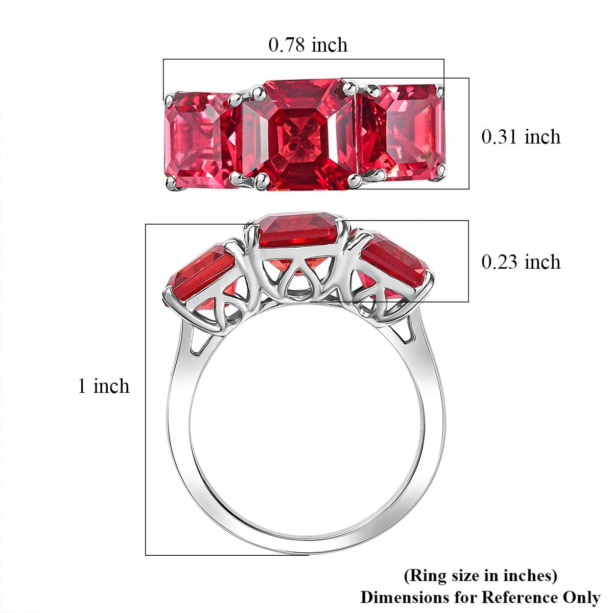 Certified & Appraised Luxuriant AAA Asscher Cut Lab Grown Padparadscha Sapphire 8.00 ctw 3 Stone Ring in 10K White Gold (Size 10.0) image number 5