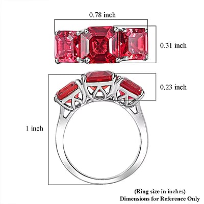 Certified & Appraised Luxuriant AAA Asscher Cut Lab Grown Padparadscha Sapphire 3 Stone Ring in 10K White Gold 8.00 ctw (Size 10.0)