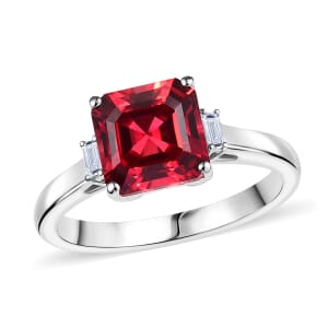 Certified & Appraised Luxuriant AAA Asscher Cut Lab Grown Padparadscha Sapphire and E-F VS Lab Grown Diamond 3.59 ctw Ring in 10K White Gold (Size 10.0) 