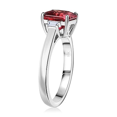 Certified & Appraised Luxuriant AAA Asscher Cut Lab Grown Padparadscha Sapphire and E-F VS Lab Grown Diamond 3.59 ctw Ring in 10K White Gold (Size 10.0) 