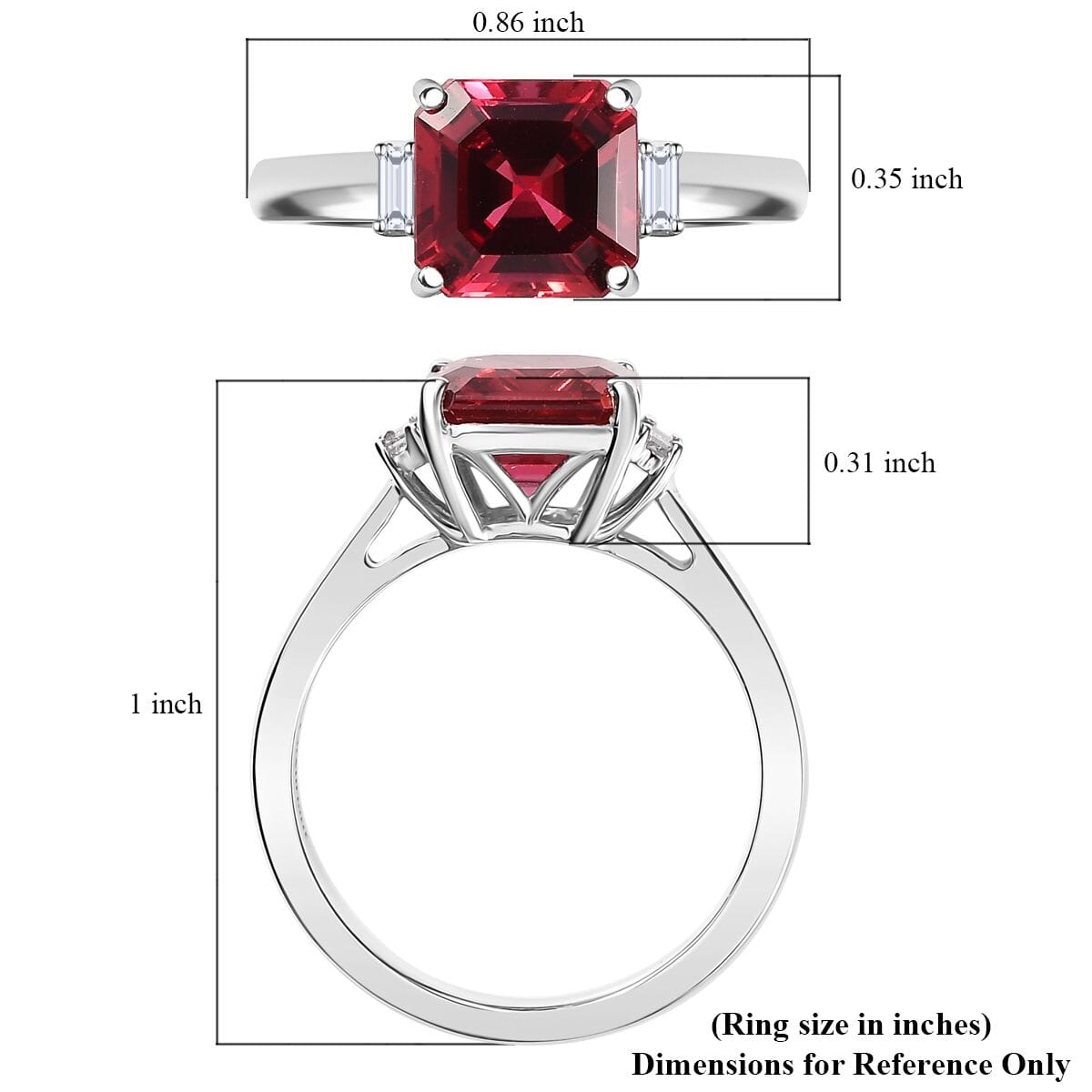Certified & Appraised Luxuriant AAA Asscher Cut Lab Grown Padparadscha Sapphire and E-F VS Lab Grown Diamond 3.59 ctw Ring in 10K White Gold (Size 10.0)  image number 5