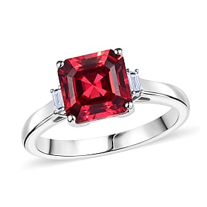 Certified & Appraised Luxuriant AAA Asscher Cut Lab Grown Padparadscha Sapphire and E-F VS Lab Grown Diamond 3.59 ctw Ring in 10K White Gold (Size 6.0) 