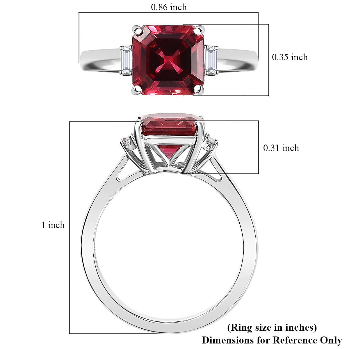 Certified & Appraised Luxuriant AAA Asscher Cut Lab Grown Padparadscha Sapphire and E-F VS Lab Grown Diamond 3.59 ctw Ring in 10K White Gold (Size 6.0)  image number 5