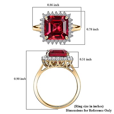 Certified & Appraised Luxuriant 10K Yellow Gold AAA Asscher Cut Lab Grown Padparadscha Sapphire, E-F VS Lab Grown Diamond 6.89 ctw Ring (Size 10.0)