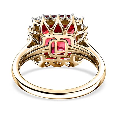 Certified & Appraised Luxuriant 10K Yellow Gold AAA Asscher Cut Lab Grown Padparadscha Sapphire, E-F VS Lab Grown Diamond 6.89 ctw Ring (Size 10.0)
