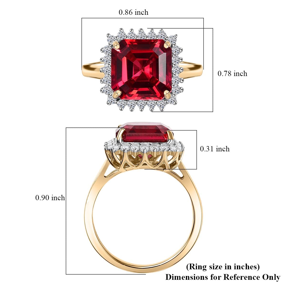 Certified & Appraised Luxuriant 10K Yellow Gold AAA Asscher Cut Lab Grown Padparadscha Sapphire, E-F VS Lab Grown Diamond 6.89 ctw Ring (Size 6.0) image number 5