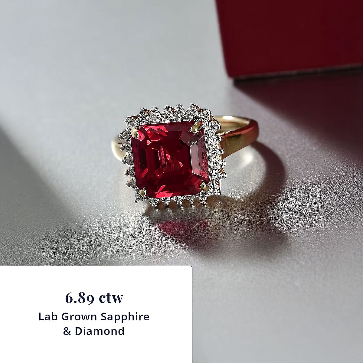 Certified & Appraised Luxoro 10K Yellow Gold AAA Asscher Cut Lab Grown Padparadscha Sapphire, Lab Grown Diamond (E-F, VS) (0.38 cts) Ring (Size 9.5) 6.89 ctw image number 2