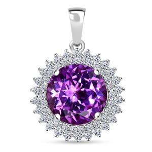 Certified & Appraised Luxuriant AAA Lab Grown Purple Sapphire and E-F VS Lab Grown Diamond 6.02 ctw Pendant in 10K White Gold
