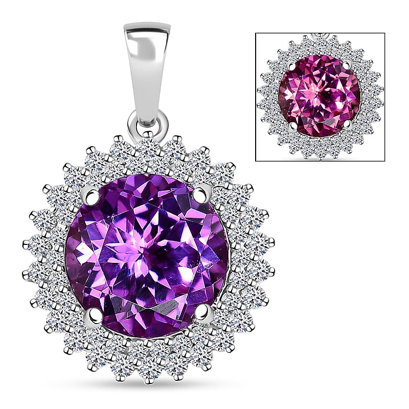 Certified & Appraised Luxuriant AAA Lab Grown Purple Sapphire and E-F VS Lab Grown Diamond 6.02 ctw Pendant Necklace (18 Inches) in 10K White Gold