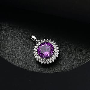 Certified & Appraised Luxuriant AAA Lab Grown Purple Sapphire and E-F VS Lab Grown Diamond 6.02 ctw Pendant Necklace (18 Inches) in 10K White Gold 