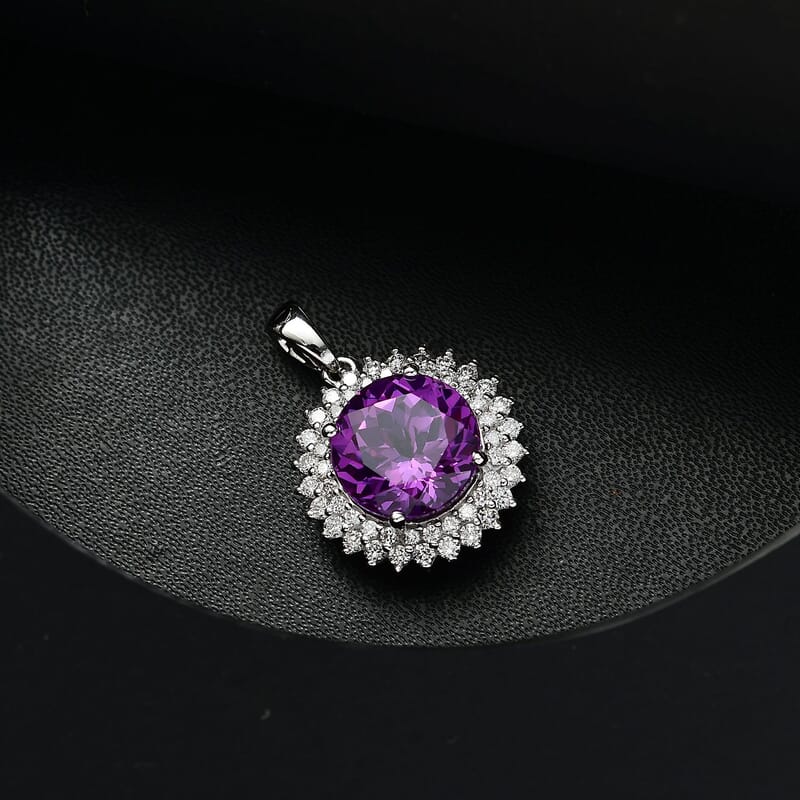 Certified & Appraised Luxuriant AAA Lab Grown Purple Sapphire and E-F VS Lab Grown Diamond 6.02 ctw Pendant Necklace (18 Inches) in 10K White Gold