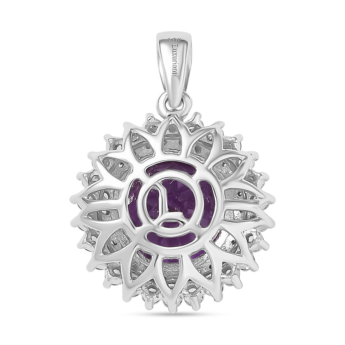 Certified & Appraised Luxuriant AAA Lab Grown Purple Sapphire and E-F VS Lab Grown Diamond 6.02 ctw Pendant Necklace (18 Inches) in 10K White Gold
