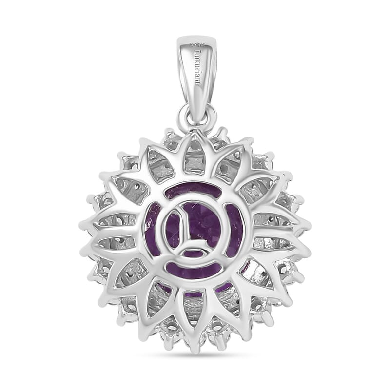 Certified & Appraised Luxuriant AAA Lab Grown Purple Sapphire and E-F VS Lab Grown Diamond 6.02 ctw Pendant Necklace (18 Inches) in 10K White Gold