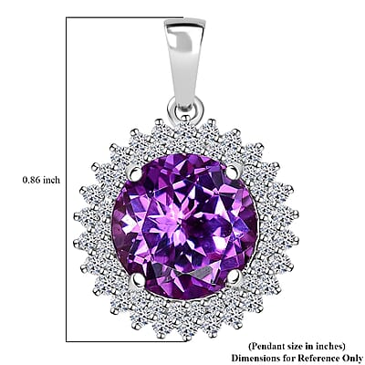 Certified & Appraised Luxuriant AAA Lab Grown Purple Sapphire and E-F VS Lab Grown Diamond 6.02 ctw Pendant Necklace (18 Inches) in 10K White Gold