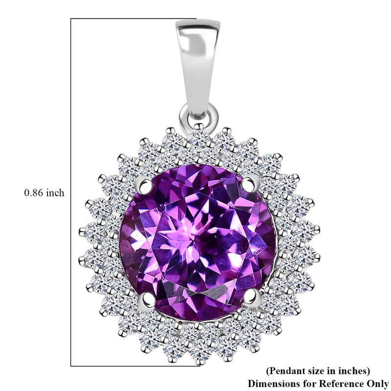 Certified & Appraised Luxuriant AAA Lab Grown Purple Sapphire and E-F VS Lab Grown Diamond 6.02 ctw Pendant Necklace (18 Inches) in 10K White Gold