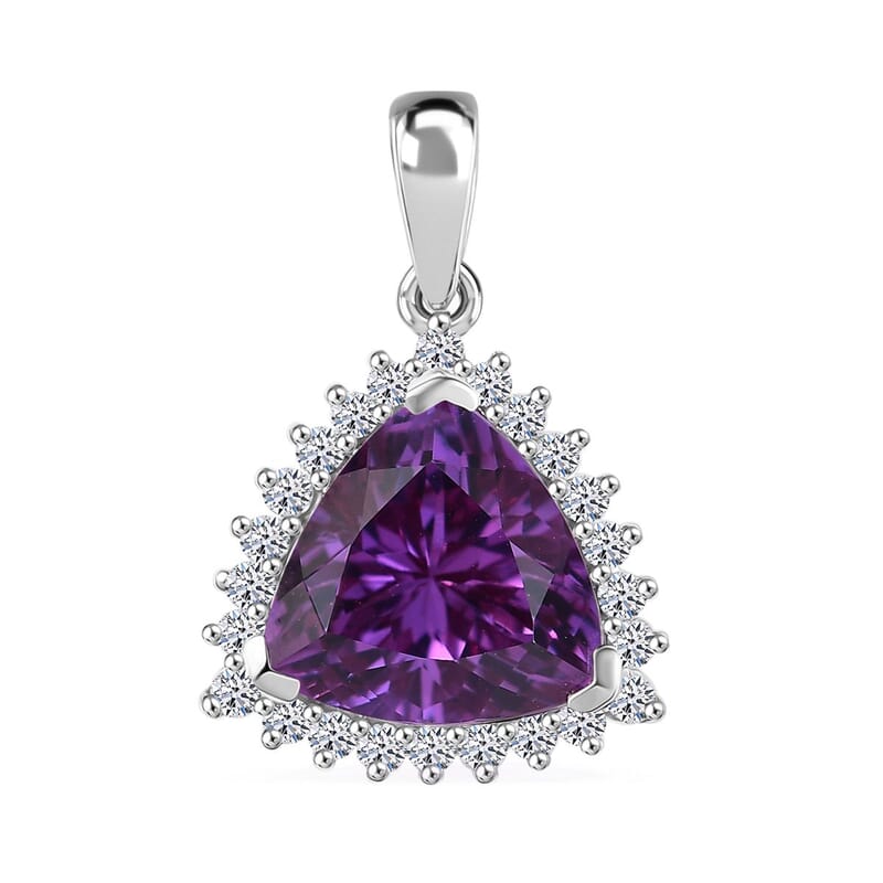 Certified & Appraised Luxuriant AAA Lab Grown Purple Sapphire and E-F VS Lab Grown Diamond 5.27 ctw Pendant Necklace (18 Inches) in 10K White Gold 