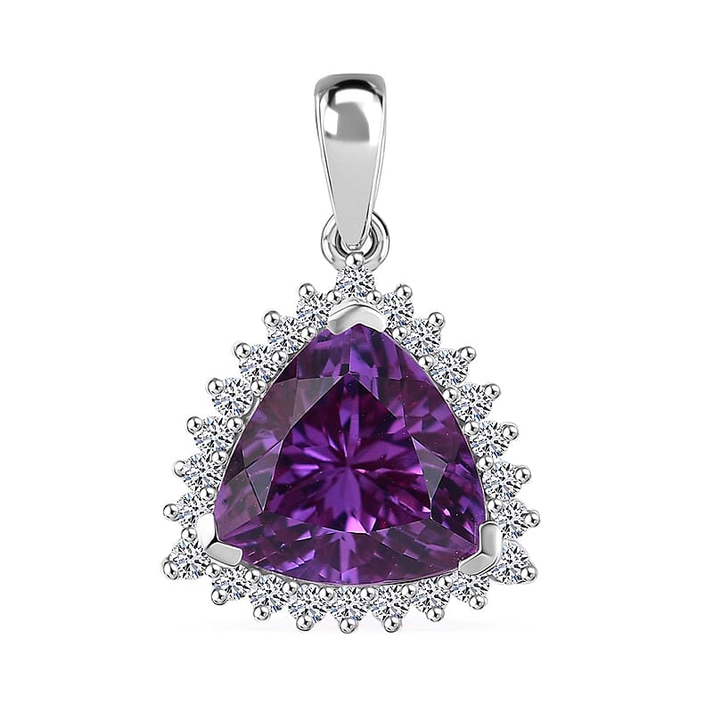 Certified & Appraised Luxuriant AAA Lab Grown Purple Sapphire and E-F VS Lab Grown Diamond 5.27 ctw Pendant Necklace (18 Inches) in 10K White Gold 
