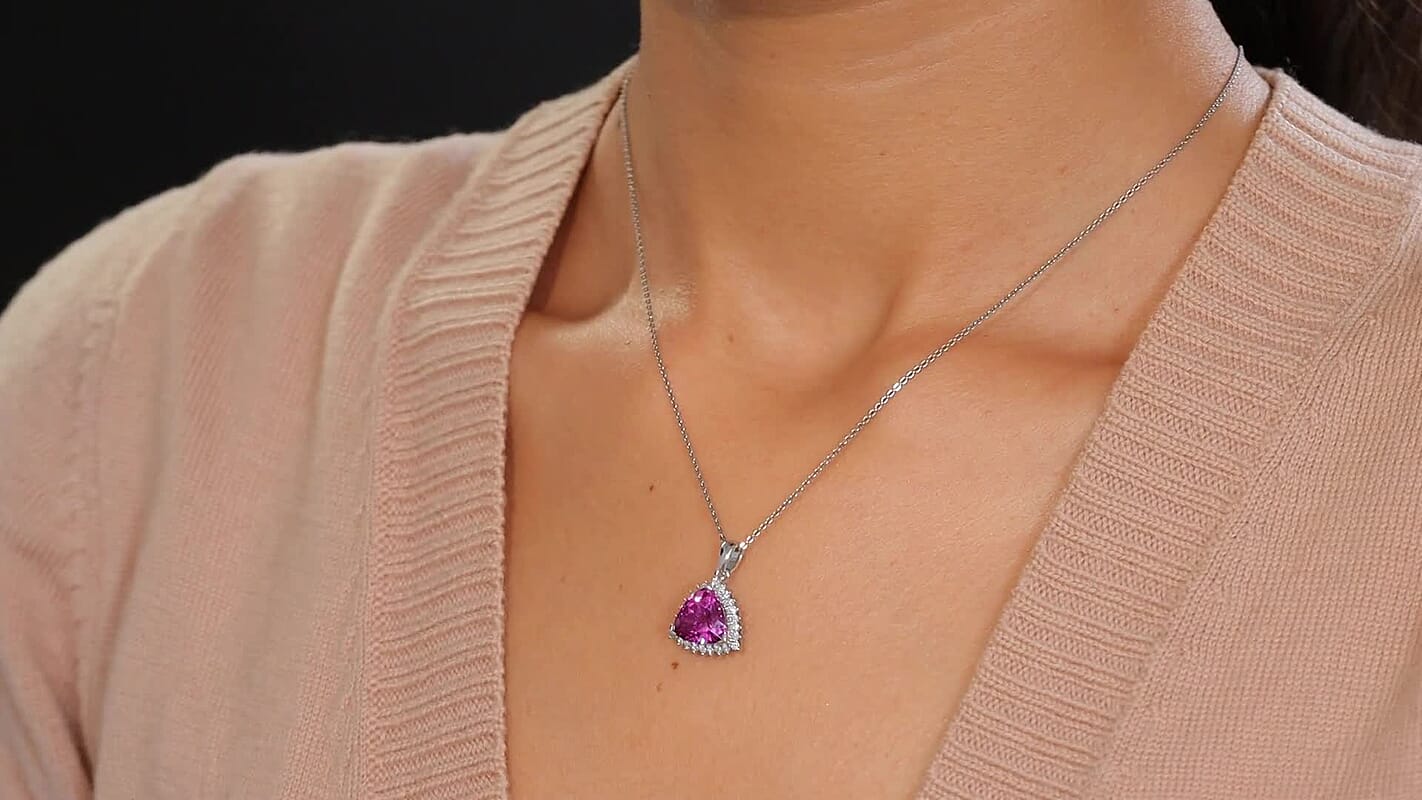 Certified & Appraised Luxuriant AAA Lab Grown Purple Sapphire and E-F VS Lab Grown Diamond 5.27 ctw Pendant Necklace (18 Inches) in 10K White Gold