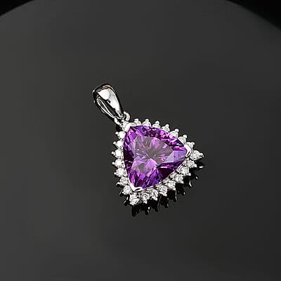 Certified & Appraised Luxuriant AAA Lab Grown Purple Sapphire and E-F VS Lab Grown Diamond 5.27 ctw Pendant Necklace (18 Inches) in 10K White Gold 