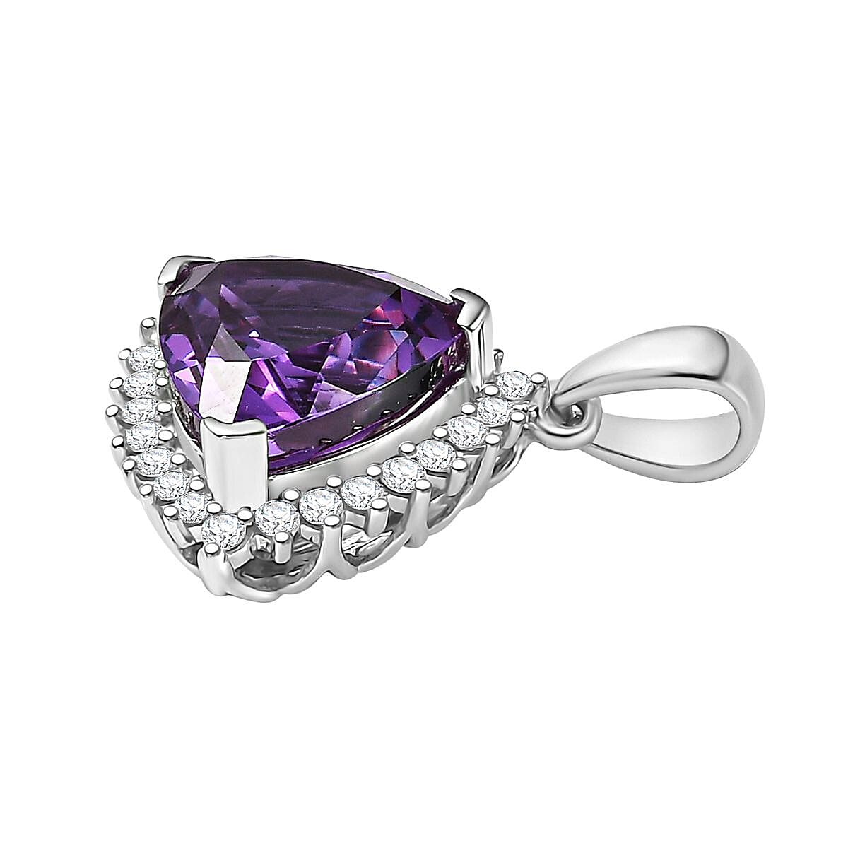 Certified & Appraised Luxuriant AAA Lab Grown Purple Sapphire and E-F VS Lab Grown Diamond 5.27 ctw Pendant Necklace (18 Inches) in 10K White Gold  image number 3