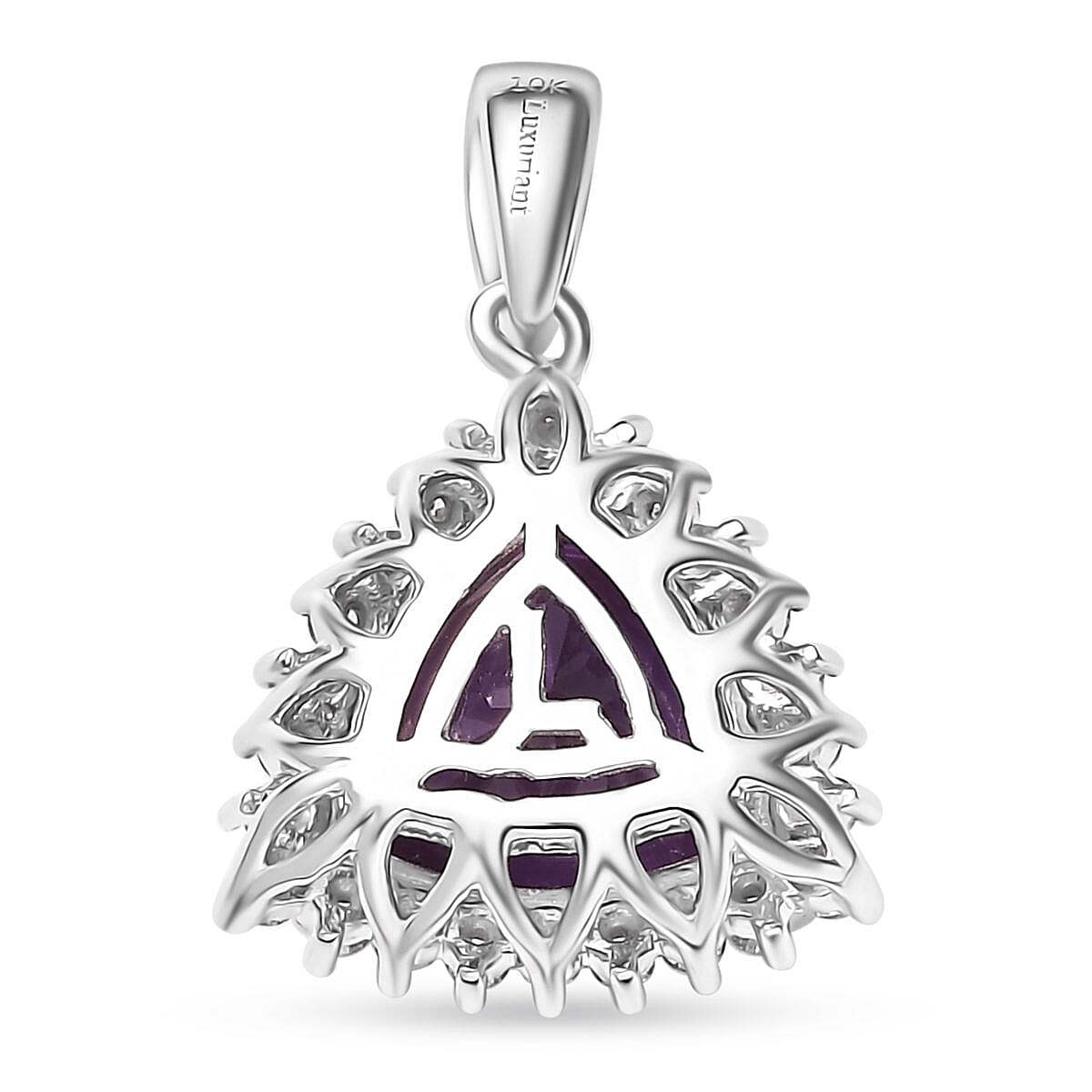 Certified & Appraised Luxuriant AAA Lab Grown Purple Sapphire and E-F VS Lab Grown Diamond 5.27 ctw Pendant Necklace (18 Inches) in 10K White Gold  image number 4
