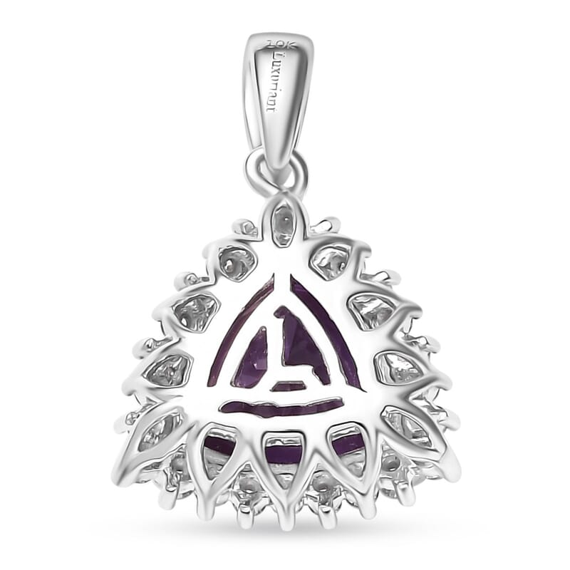 Certified & Appraised Luxuriant AAA Lab Grown Purple Sapphire and E-F VS Lab Grown Diamond 5.27 ctw Pendant Necklace (18 Inches) in 10K White Gold 