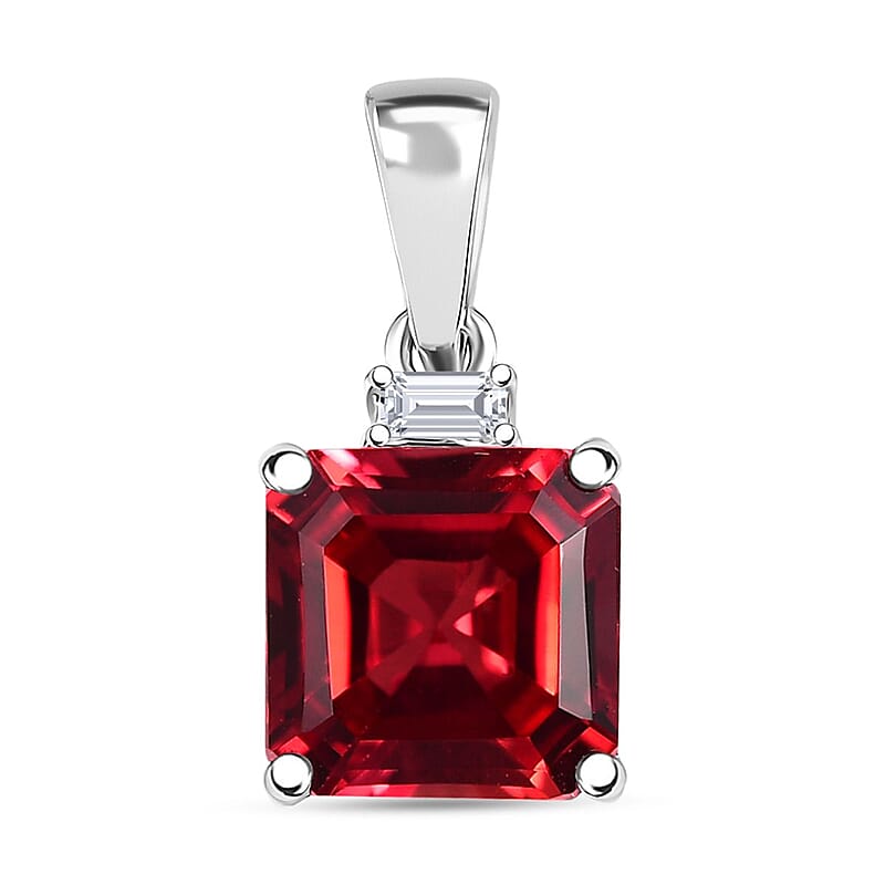 Certified & Appraised Luxuriant AAA Asscher Cut Lab Grown Padparadscha Sapphire and E-F VS Lab Grown Diamond 3.52 ctw Pendant Necklace (18 Inches) in 10K White Gold