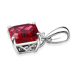  Luxuriant AAA Asscher Cut Lab Grown Padparadscha Sapphire and E-F VS Lab Grown Diamond 3.52 ctw Pendant Necklace (18 Inches) in 10K White Gold