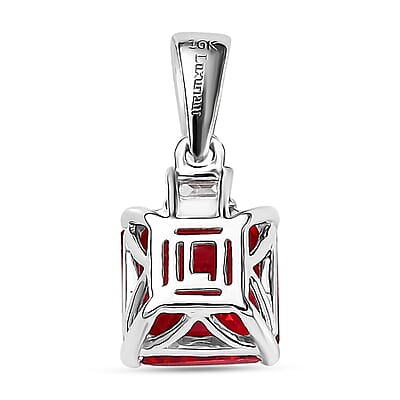 Certified & Appraised Luxuriant AAA Asscher Cut Lab Grown Padparadscha Sapphire and E-F VS Lab Grown Diamond 3.52 ctw Pendant Necklace (18 Inches) in 10K White Gold