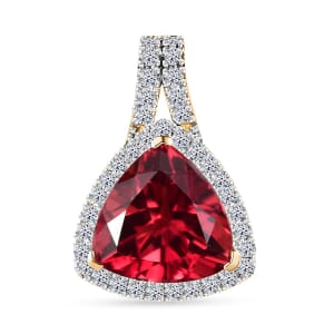 Certified & Appraised Luxuriant AAA Lab Grown Padparadscha Sapphire and E-F VS Lab Grown Diamond 5.09 ctw Pendant Necklace (18 Inches) in 10K Yellow Gold