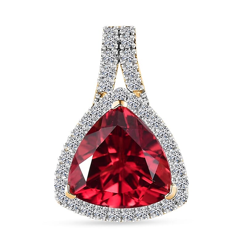 Certified & Appraised Luxuriant AAA Lab Grown Padparadscha Sapphire and E-F VS Lab Grown Diamond 5.09 ctw Pendant Necklace (18 Inches) in 10K Yellow Gold